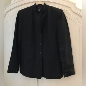 Ann Taylor Black Mandarin Collar Linen Blazer Size 4